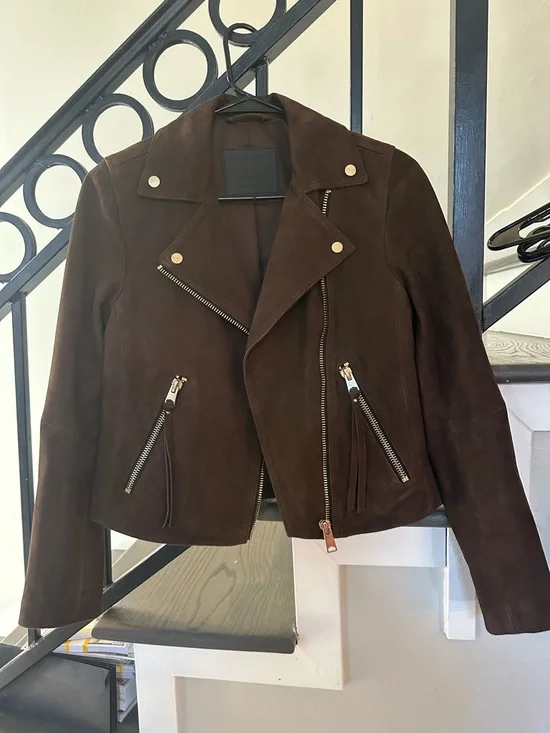 All Saints Brown Suede Moto Jacket NWOT - Picture 1 of 4